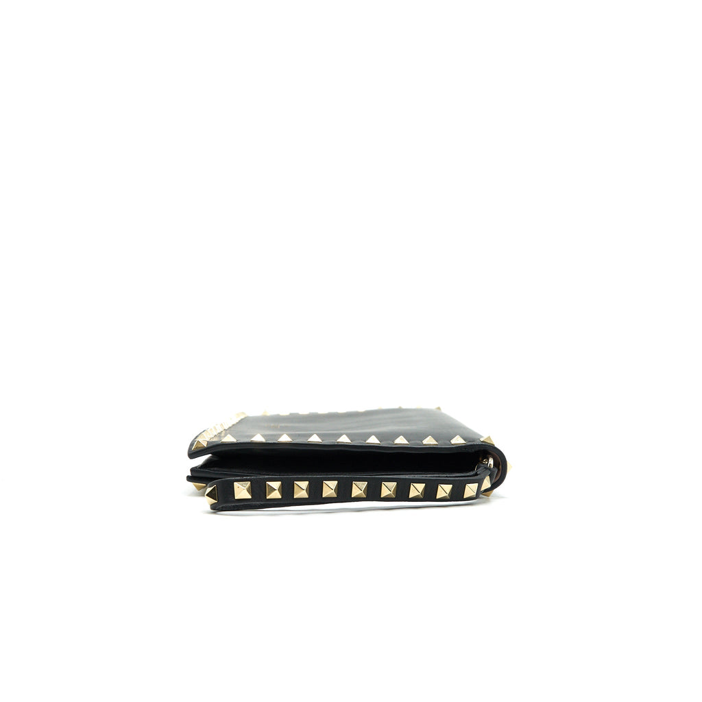 VALENTINO GARAVANI ROCKSTUD LEATHER CLUTCH BAG BLACK