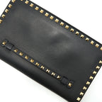 VALENTINO GARAVANI ROCKSTUD LEATHER CLUTCH BAG BLACK