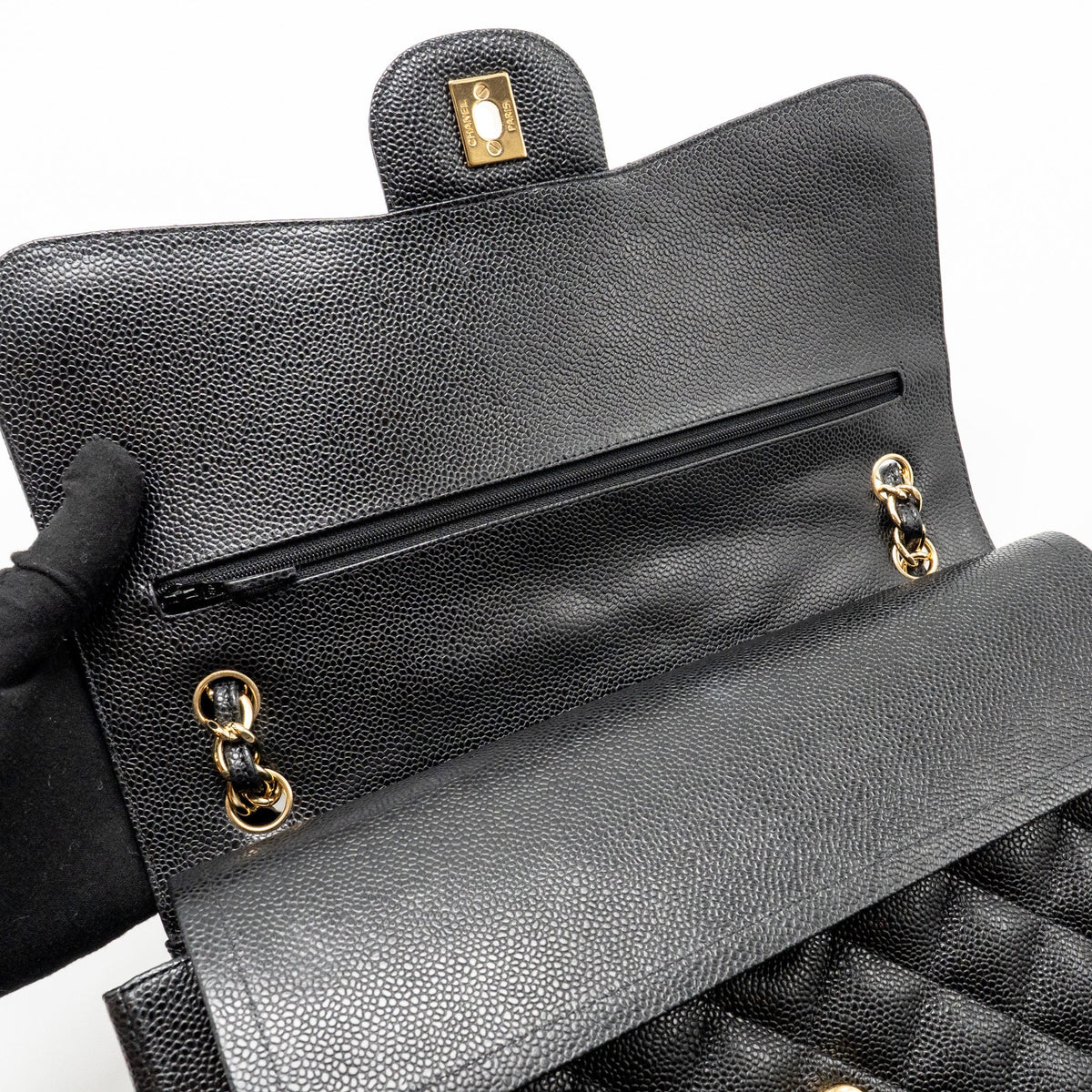 CHANEL JUMBO CLASSIC DOUBLE FLAP BAG CAVIAR BLACK GHW