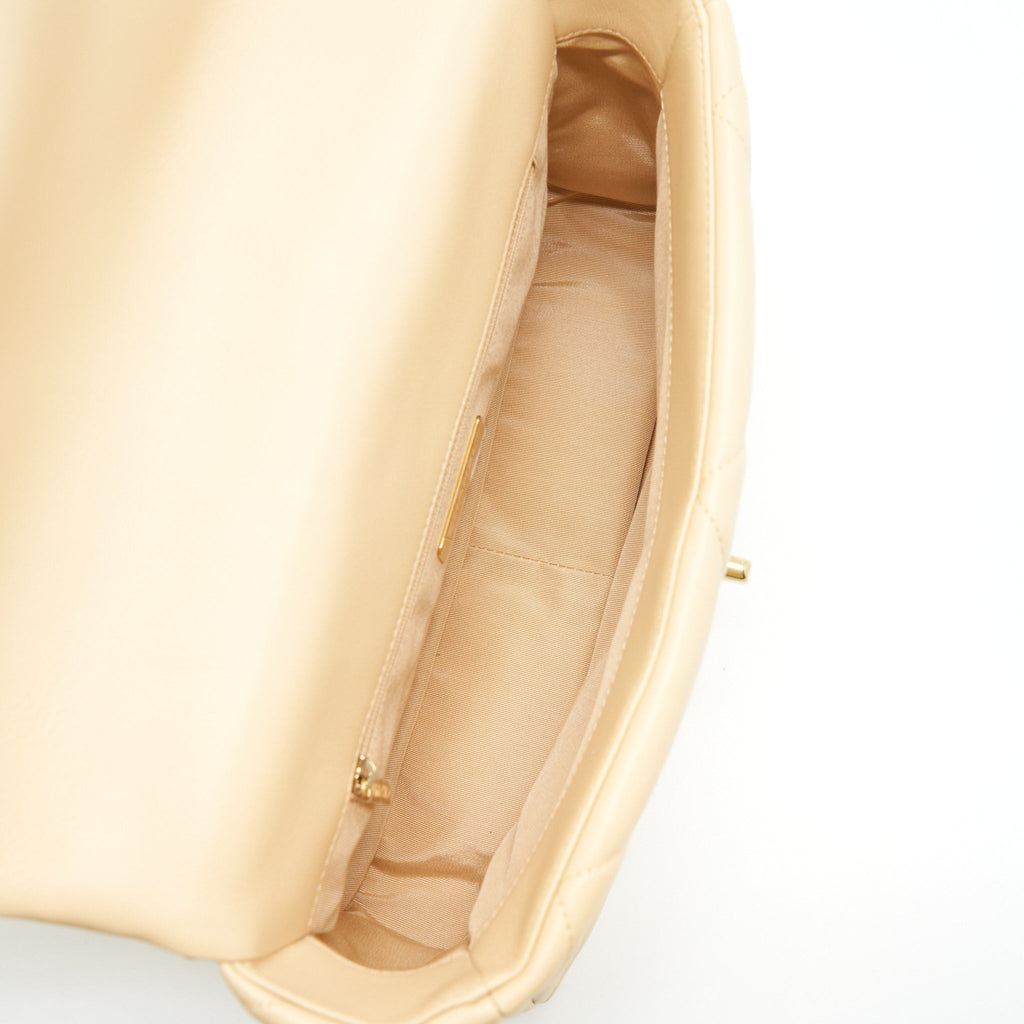 CHANEL MEDIUM 19 BAG GOATSKIN BEIGE WITH GOLD/SILVER HARDWARE