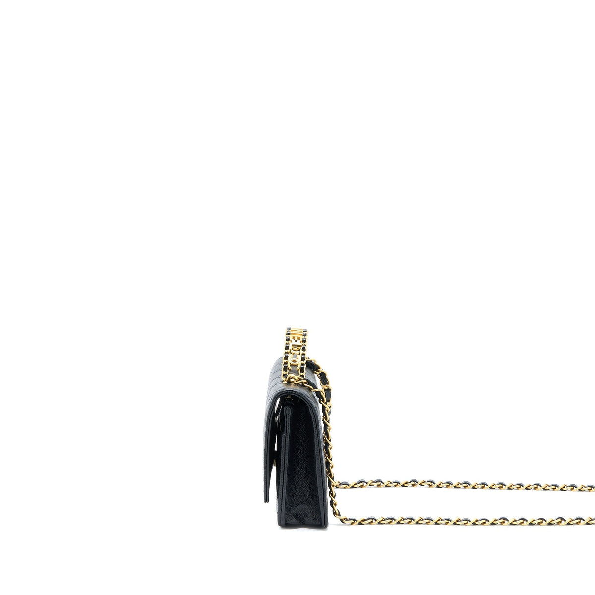 CHANEL LETTER TOP HANDLE WALLET ON CHAIN CAVIAR BLACK GHW