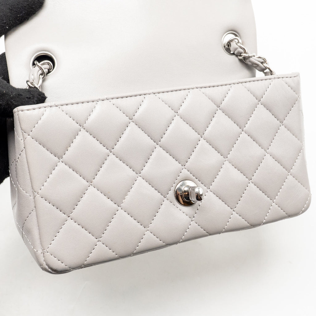 Chanel Mini Rectangular flap bag lambskin grey SHW (microchip)