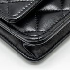 CHANEL LETTER LOGO TOP HANDLE WALLET ON CHAIN LAMBSKIN BLACK GHW (MICROCHIP)
