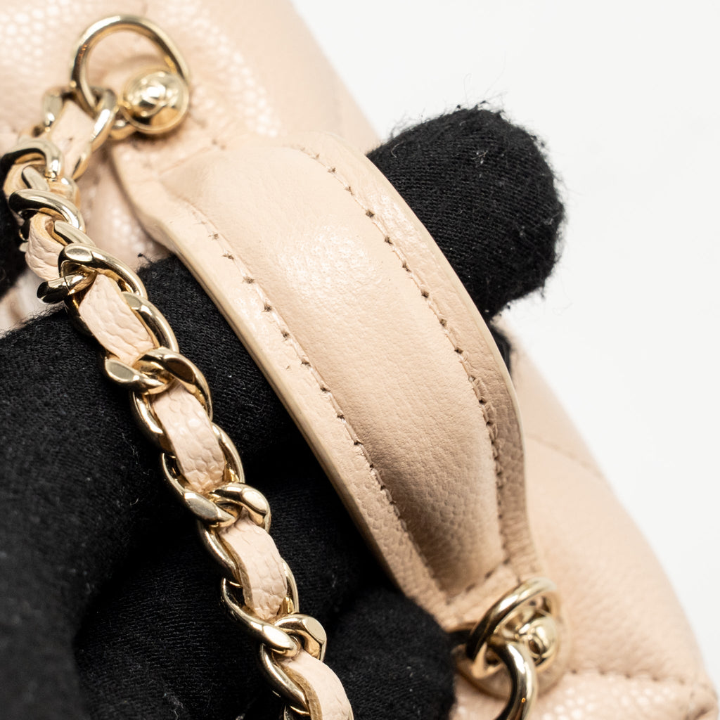Chanel Classic Mini Vanity Bag Charm Grained Shiny Calfskin Light Pink LGHW (Microchip)