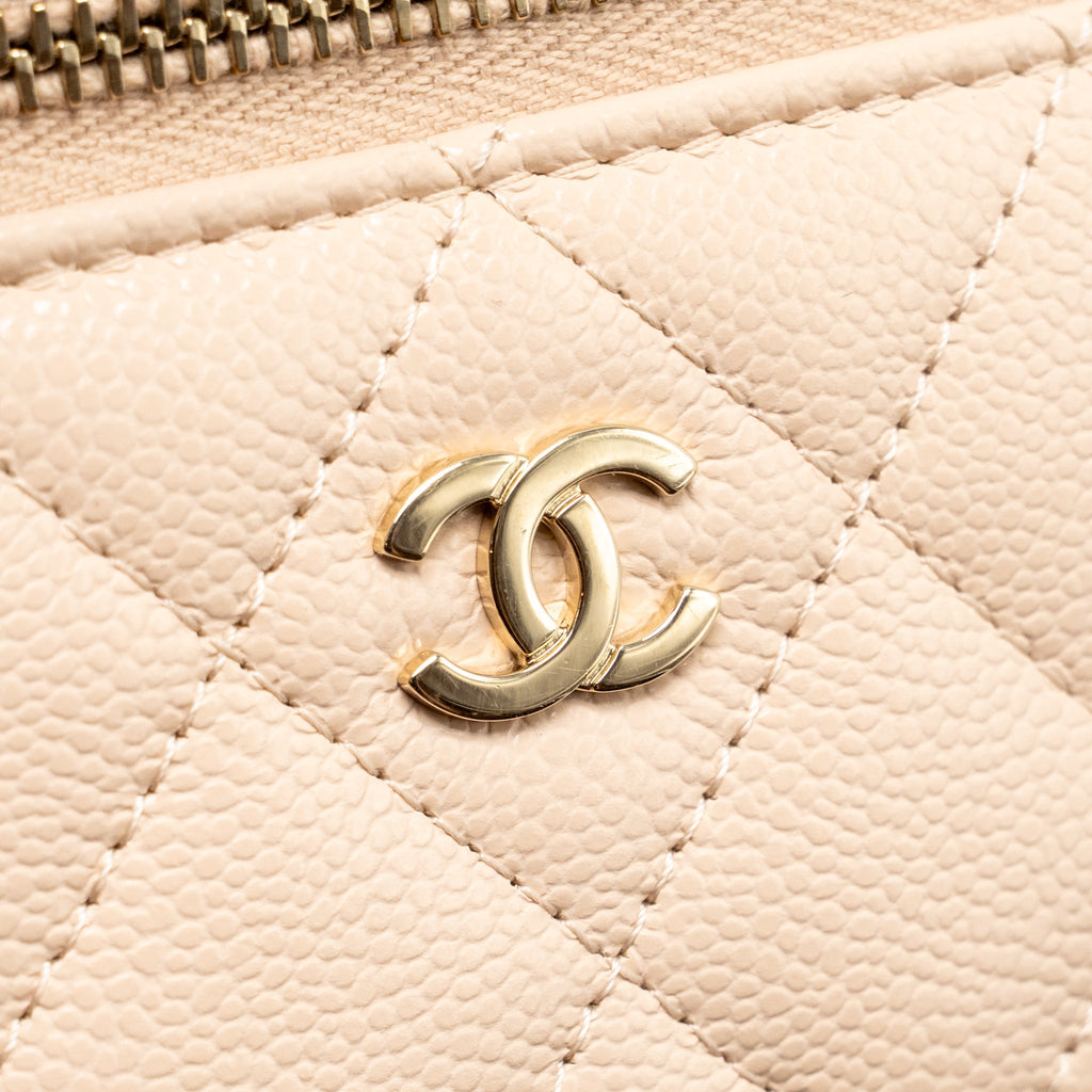 Chanel Classic Mini Vanity Bag Charm Grained Shiny Calfskin Light Pink LGHW (Microchip)