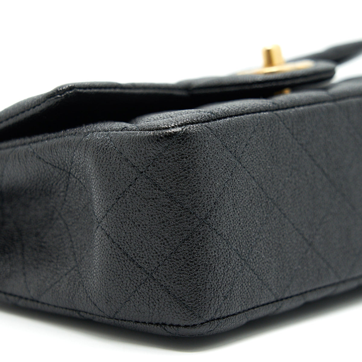CHANEL RECTANGULAR MINI TOP HANDLE FLAP BAG GRANIED CALFSKIN BLACK GHW