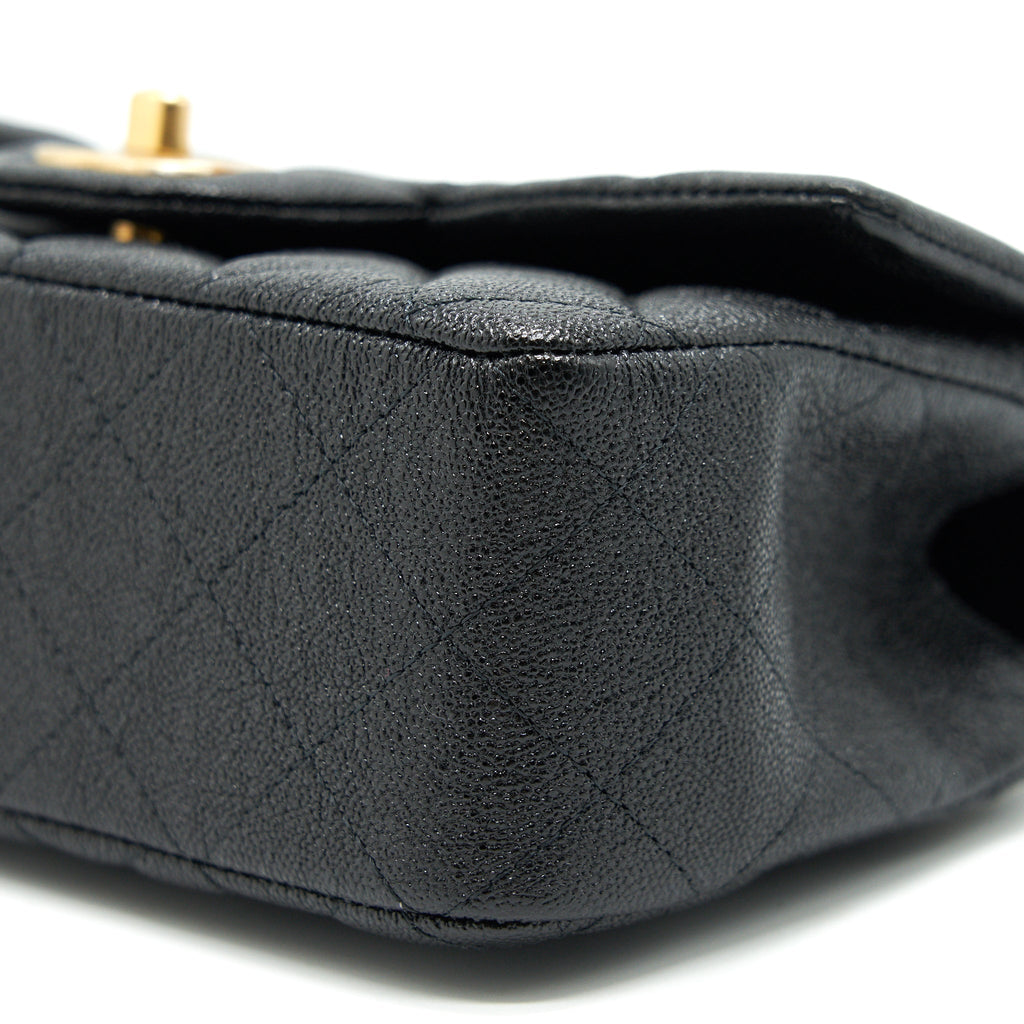 CHANEL RECTANGULAR MINI TOP HANDLE FLAP BAG GRANIED CALFSKIN BLACK GHW