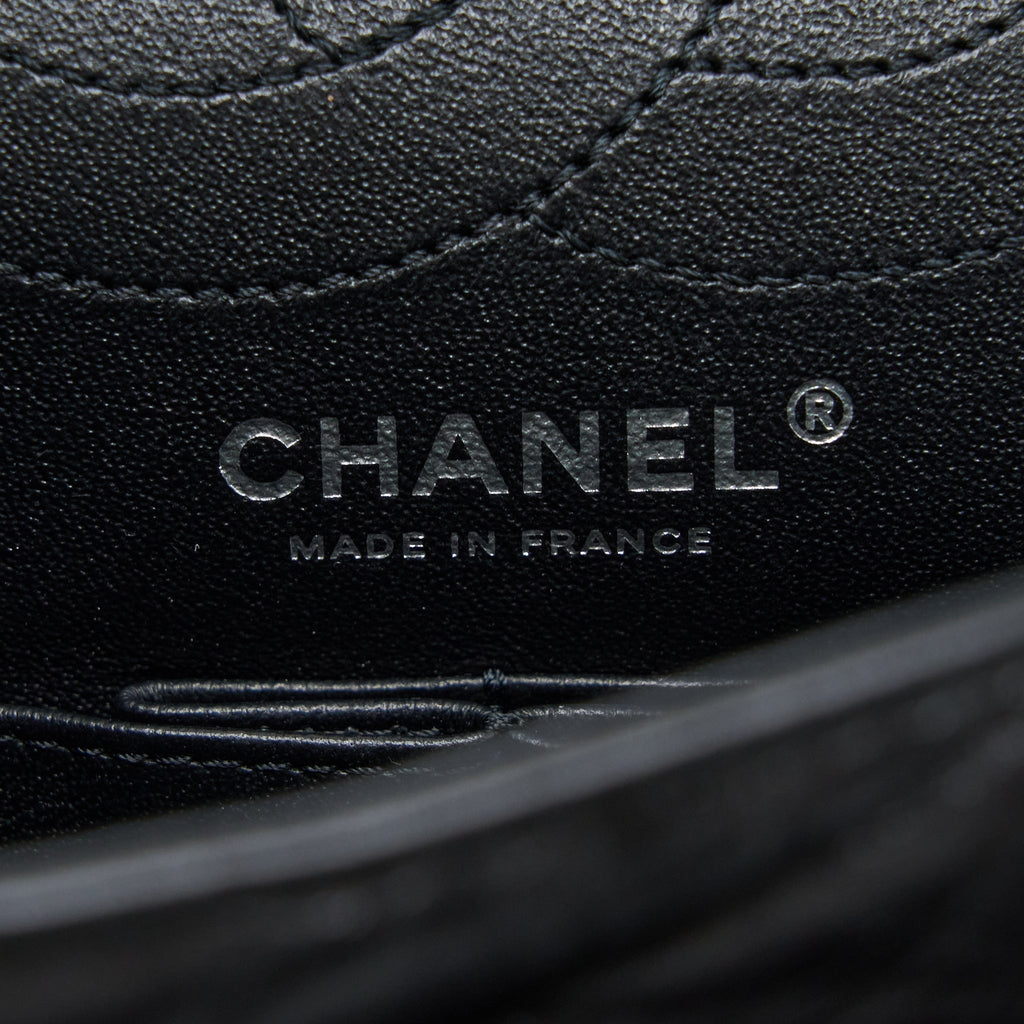 CHANEL SMALL 2.55 REISSUE FLAP BAG AGED CALFSKIN SO BLACK WITH BLACK HARDWARE (MICROCHIP)