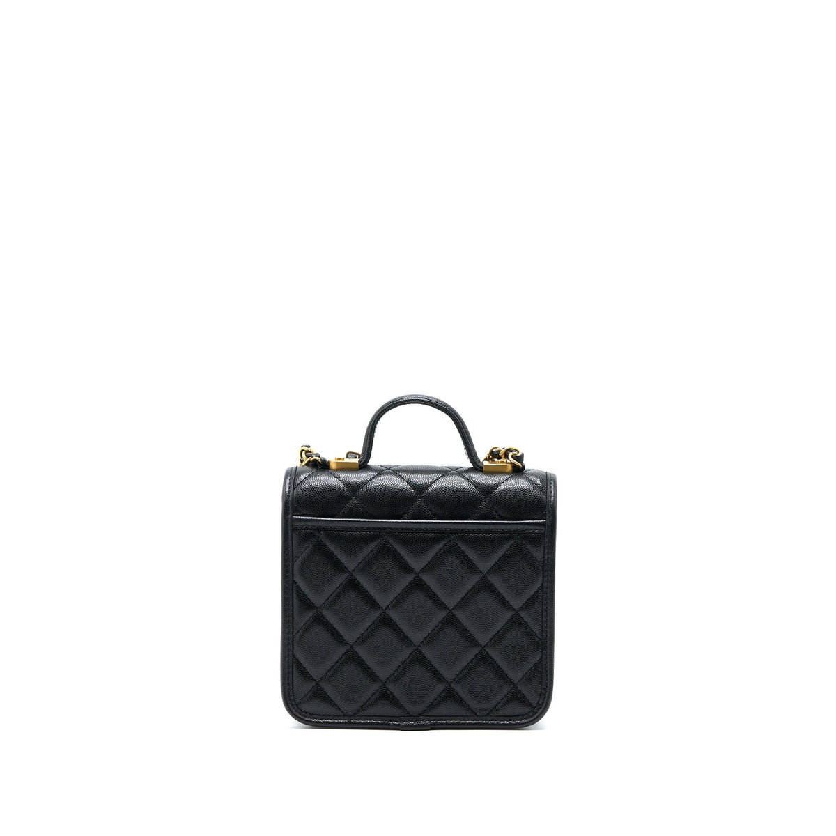 CHANEL 22K TOP HANDLE MESSENGER BAG CAVIAR BLACK BRUSHED GHW(MICROCHIP)