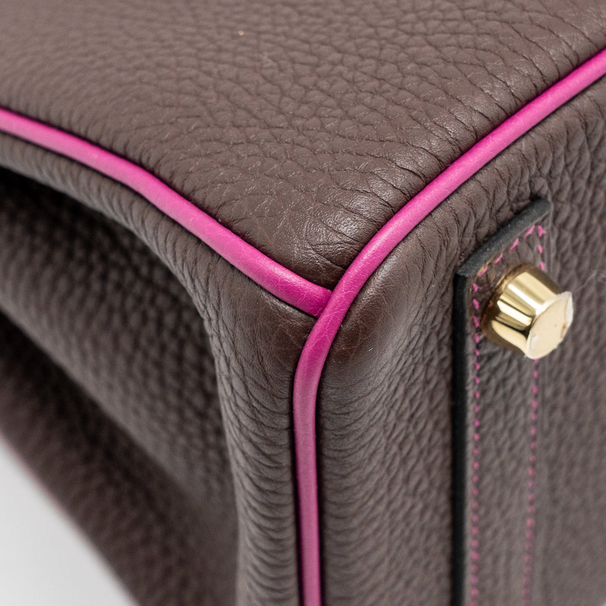 Hermes Birkin 25 Togo Chocolate / Rose Pourpre Brushed GHW