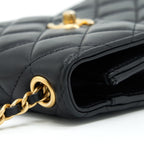 CHANEL PEARL CRUSH PHONE CASE WITH CHAIN LAMBSKIN BLACK GHW