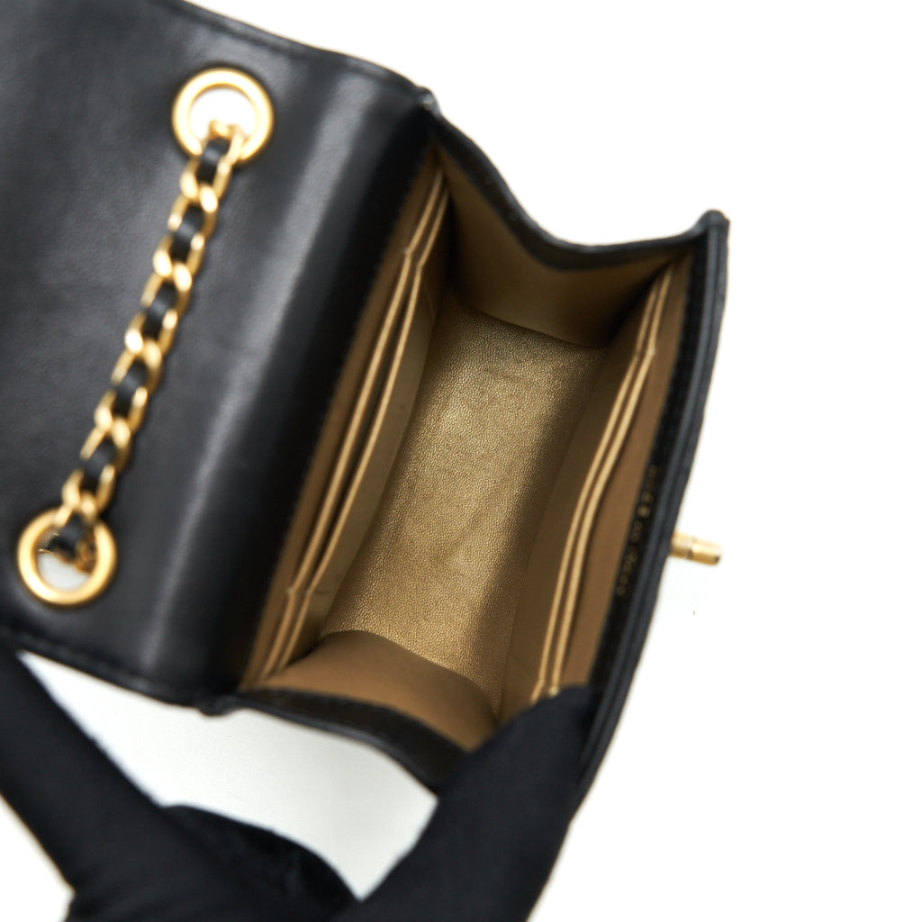 CHANEL PEARL CRUSH PHONE CASE WITH CHAIN LAMBSKIN BLACK GHW