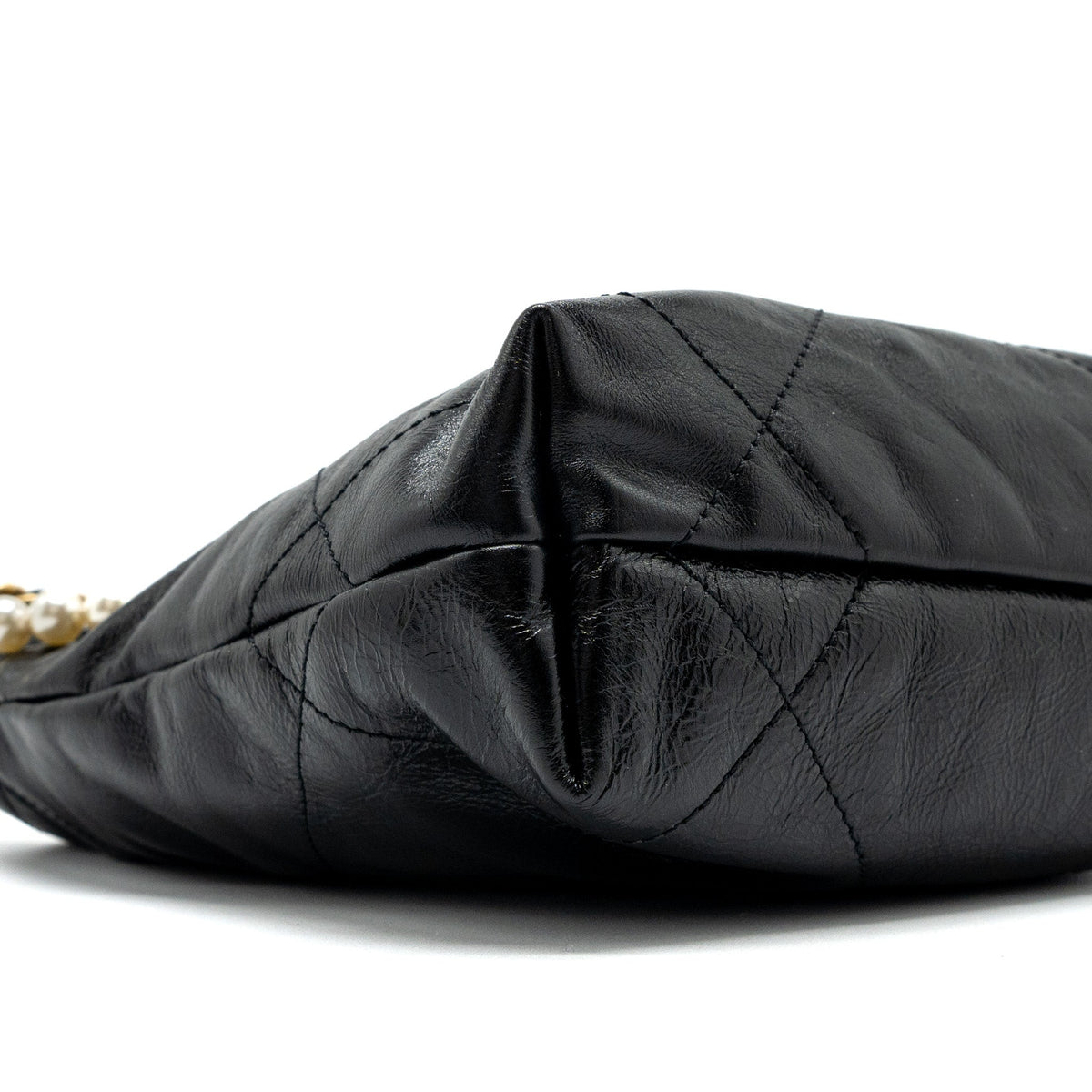 CHANEL 23S MINI 22 BAG WITH PEARL SHINY CALFSKIN BLACK BRUSHED GHW (MICROCHIP)