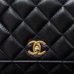 CHANEL PEARL CRUSH WALLET ON CHAIN LAMBSKIN BLACK BRUSHED GHW (MICROCHIP)