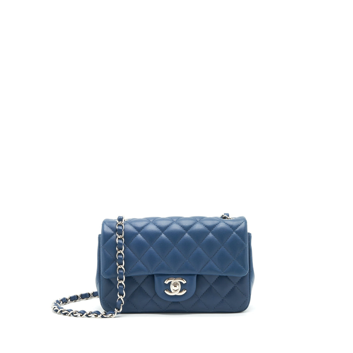 CHANEL MINI RECTANGULAR FLAP BAG LAMBSKIN NAVY BLUE SHW