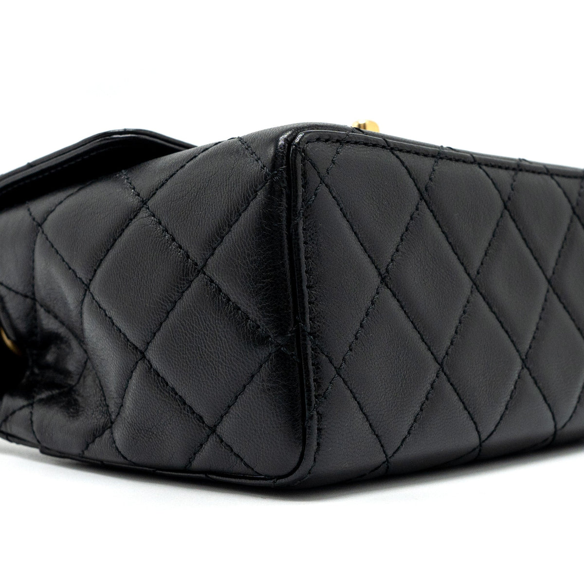 CHANEL 22K RETRO NEW CLASSIC SQUARE MINI FLAP BAG GOATSKIN BLACK BRUSHED GHW (MICROCHIP)