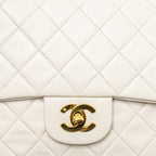 CHANEL VINTAGE MEDIUM CLASSIC DOUBLE FLAP BAG LAMBSKIN WHITE GHW