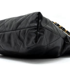CHANEL SMALL 22 BAG WHITE LETTER SHINY CALFSKIN BLACK BRUSHED GHW (MICROCHIP)