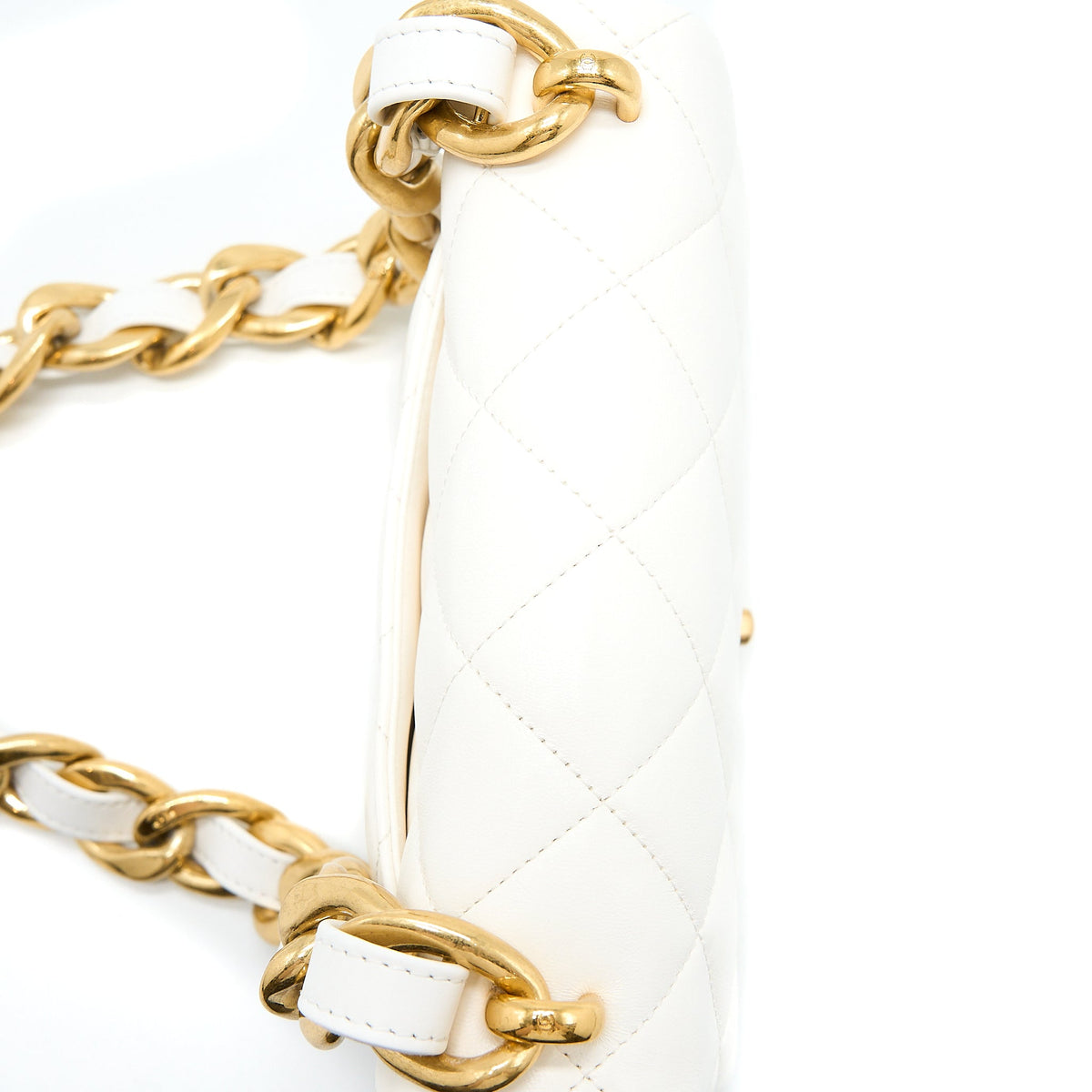 CHANEL 22S GIANT CHAIN FLAP SHOULDER BAG LAMBSKIN WHITE BRUSHED GHW (MICROCHIP)
