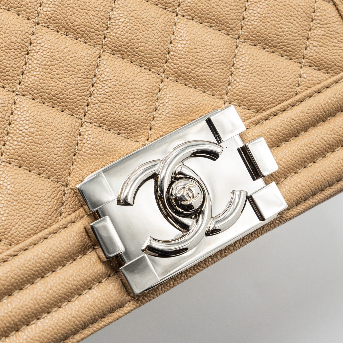 CHANEL SMALL BOY BAG CAVIAR LIGHT BEIGE SHW
