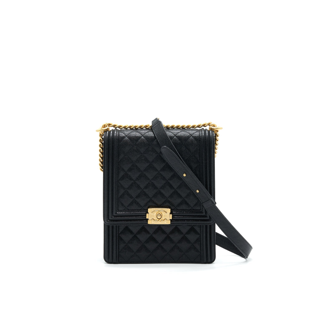 CHANEL VERTICAL BOY BAG CARVIAR LARGE BLACK GHW