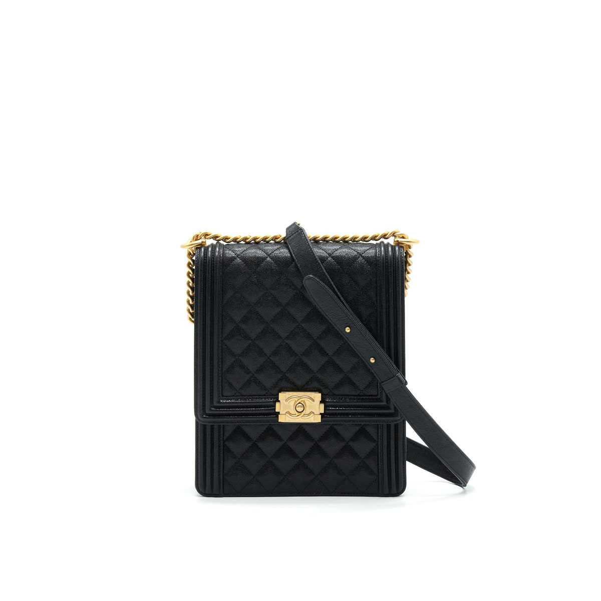 CHANEL VERTICAL BOY BAG CARVIAR LARGE BLACK GHW