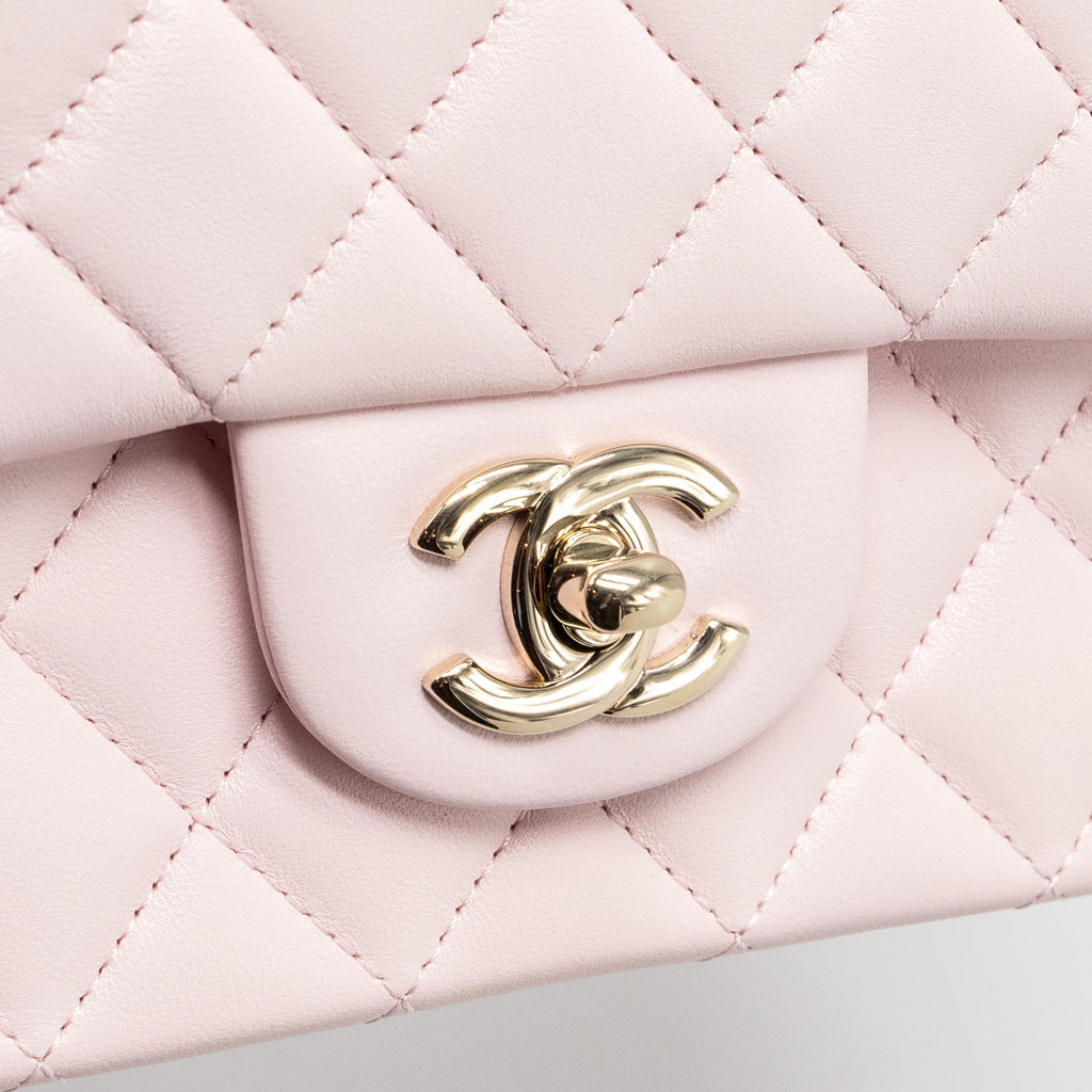 CHANEL TOP HANDLE MINI RECTANGULAR FLAP BAG LAMBSKIN LIGHT PINK LGHW(MICROCHIP)