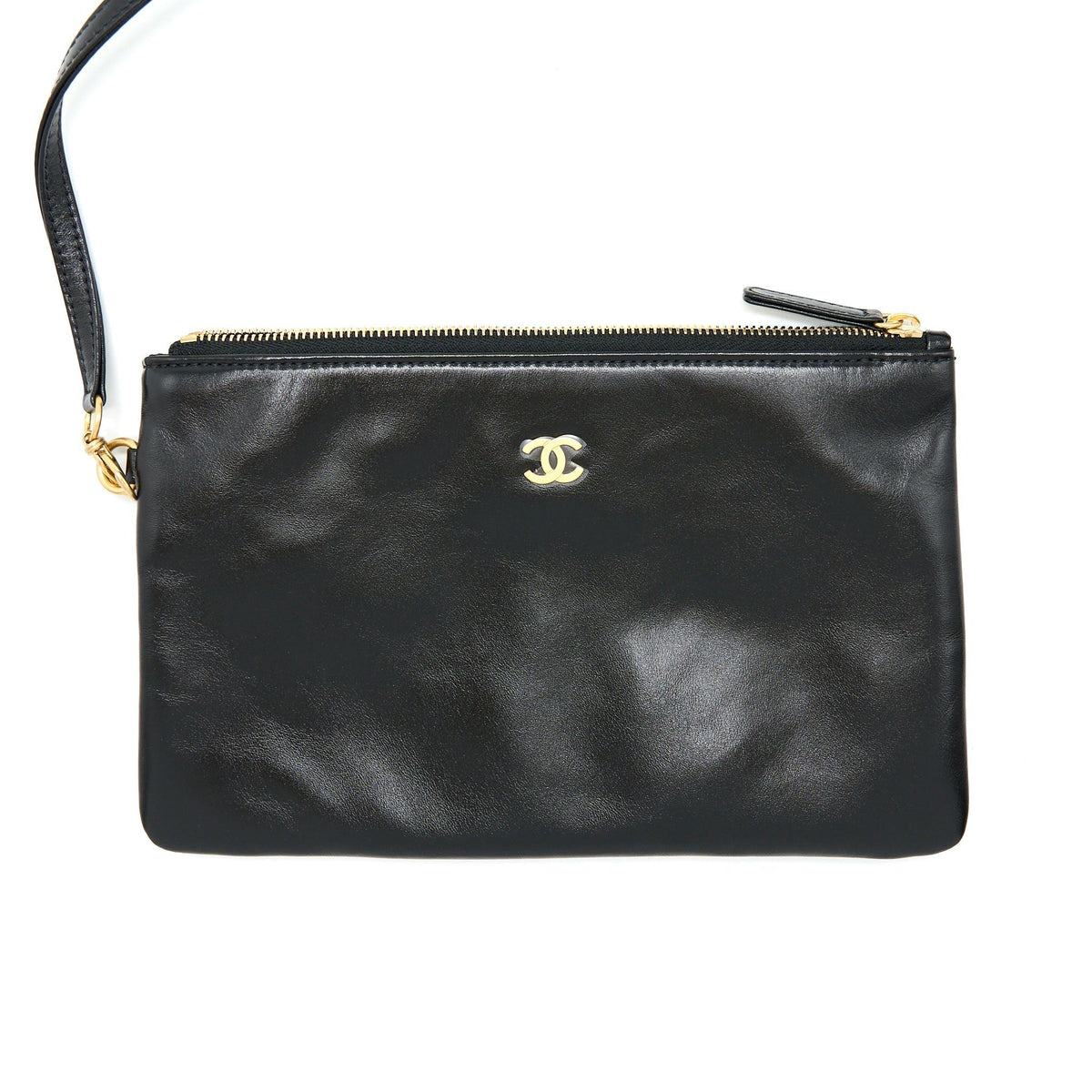 CHANEL 22 BAG MEDIUM SHINY CALFSKIN BLACK IN GOLD LETTER GHW (MICROCHIP)