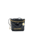 CHANEL 23S MINI 22 BAG SHINY CALFSKIN BLACK BRUSHED GHW(MICROCHIP)