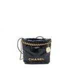 CHANEL 23S MINI 22 BAG SHINY CALFSKIN BLACK BRUSHED GHW(MICROCHIP)