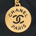 CHANEL 22 BAG MEDIUM SHINY CALFSKIN BLACK IN GOLD LETTER GHW (MICROCHIP)
