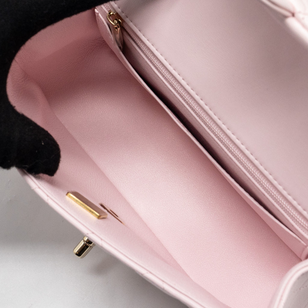 CHANEL TOP HANDLE MINI RECTANGULAR FLAP BAG LAMBSKIN LIGHT PINK LGHW(MICROCHIP)