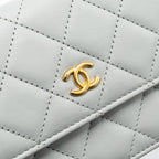 CHANEL PEARL CRUSH MINI WALLET ON CHAIN LAMBSKIN LIGHT GREY BRUSHED GHW(MICROCHIP)