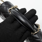 CHANEL TOP HANDLE MINI RECTANGULAR FLAP BAG LAMBSKIN BLACK LGHW(MICROCHIP)