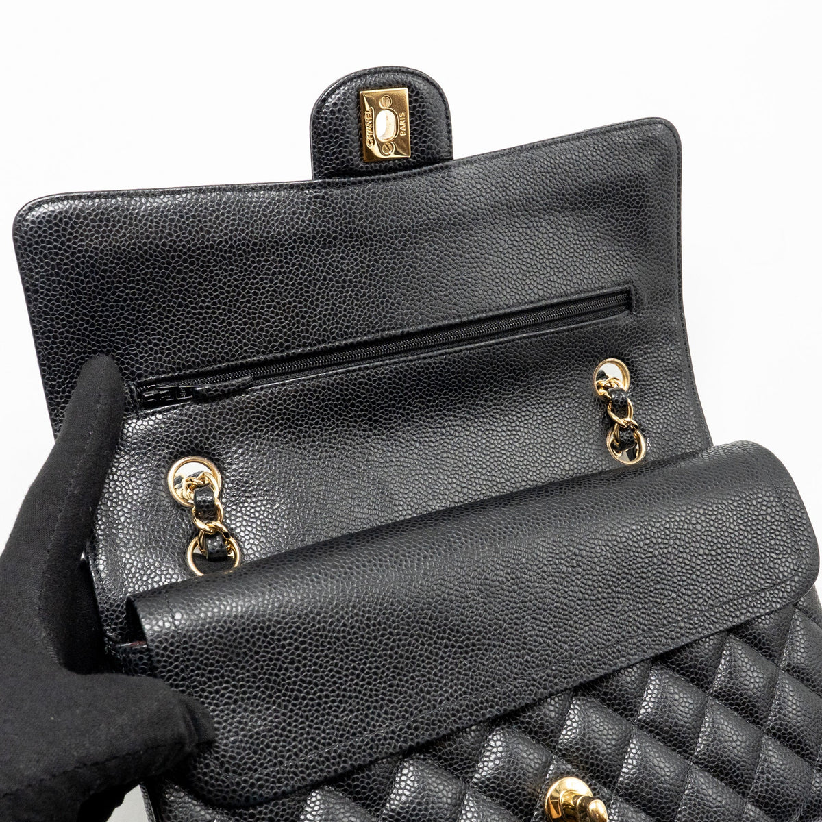 CHANEL MEDIUM CLASSIC DOUBLE FLAP BAG CAVIAR BLACK GHW