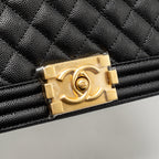 CHANEL MEDIUM BOY BAG CAVIAR BLACK GHW (MICROCHIP)