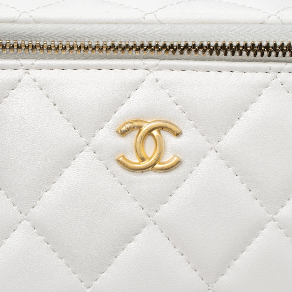CHANEL PEARL CRUSH LONG VANITY WITH CHAIN LAMBSKIN WHITE BRUSHED GHW (MICROCHIP)