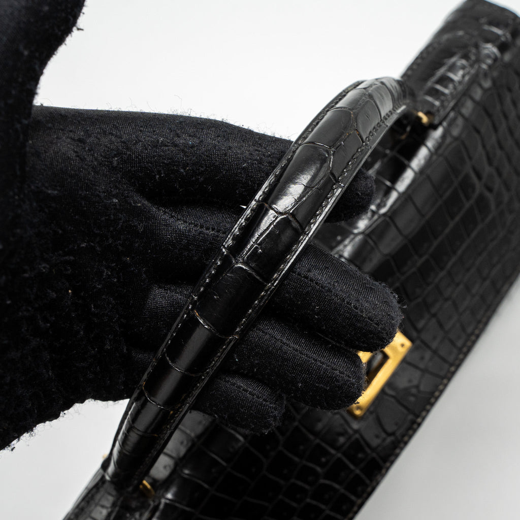 Hermes Kelly 32 Shiny Crocodile Porosus Black GHW Stamp Circle Q