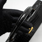 Hermes Kelly 32 Shiny Crocodile Porosus Black GHW Stamp Circle Q