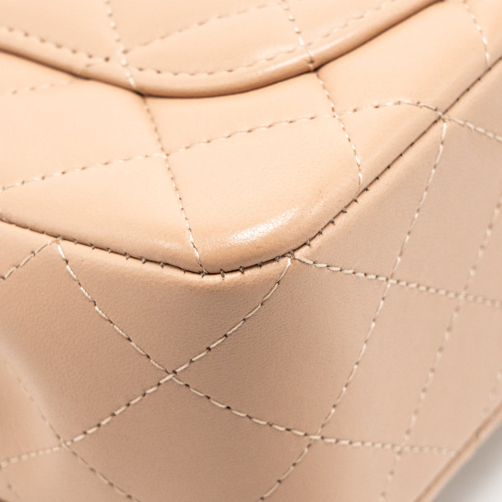 Chanel Top Handle Mini Rectangular Flap Bag Lambskin Beige GHW (Microchip)