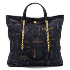CHANEL 22P PRINTED DENIM MAXI SHOPPING TOTE BAG BLACK/MULTICOLOUR GHW