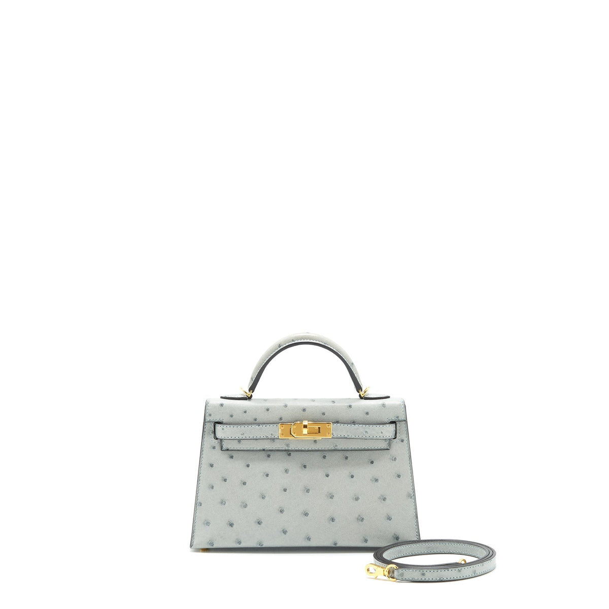 Hermes mini Kelly Ⅱ Ostrich Blue Glacier GHW