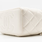 CHANEL GOLD PILLAR ADJUSTABLE CHAIN LONG VANITY LAMBSKIN WHITE GHW (MICROCHIP)