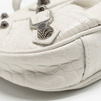 BALENCIAGA MINI LE CAGOLE SHOULDER BAG CROC-EMBOSSED CALFSKIN WHITE SHW