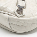 BALENCIAGA MINI LE CAGOLE SHOULDER BAG CROC-EMBOSSED CALFSKIN WHITE SHW