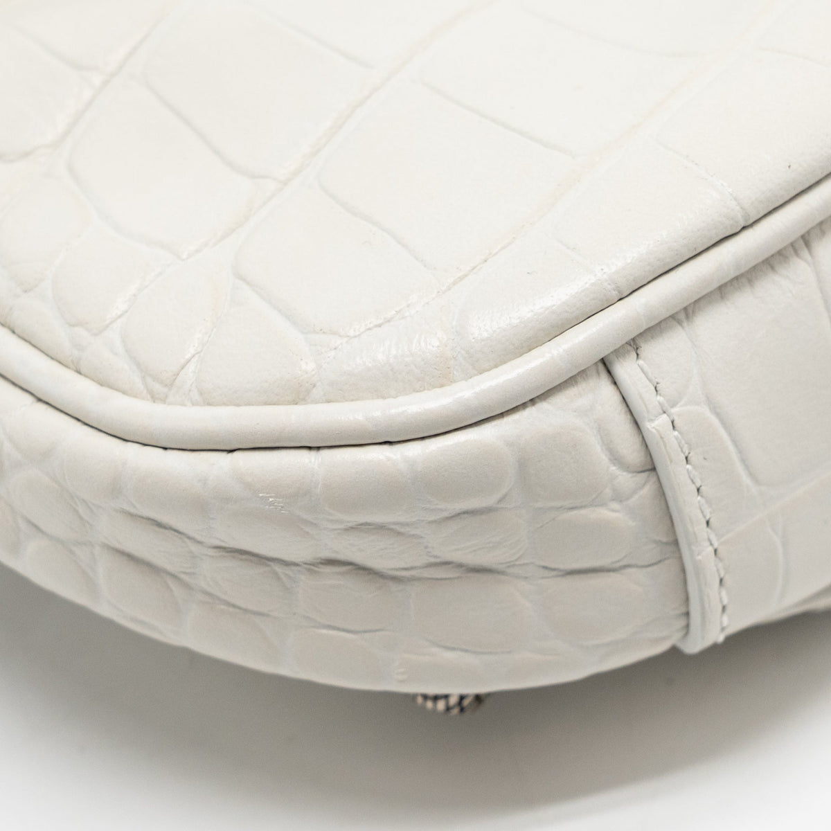 BALENCIAGA MINI LE CAGOLE SHOULDER BAG CROC-EMBOSSED CALFSKIN WHITE SHW