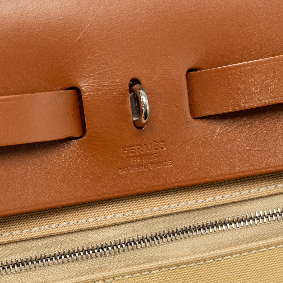 Hermes herbag 31 zip bag canvas/hunter leather trench SHW