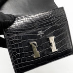 HERMES CONSTANCE WALLET ALLIGATOR MISSISSIPPIENSIS BLACK SHW