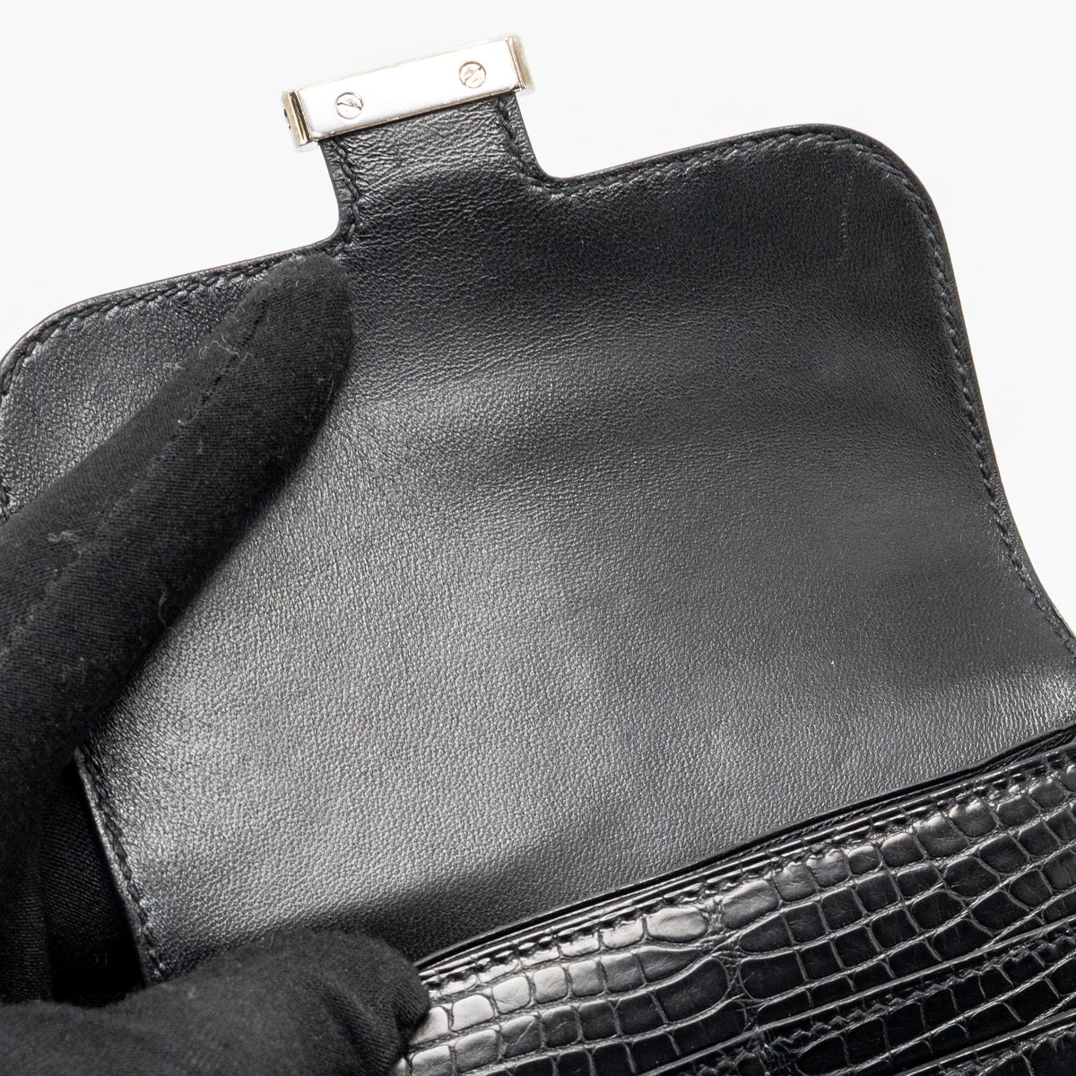 HERMES CONSTANCE WALLET ALLIGATOR MISSISSIPPIENSIS BLACK SHW
