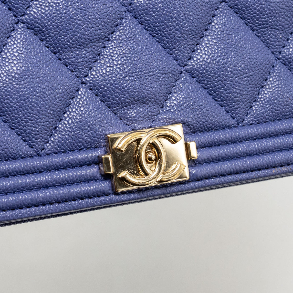 Chanel 20K Boy Wallet on Chain Shiny Grained Calfskin Blue LGHW